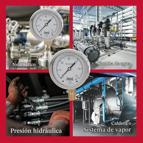Vista 7 de Winters Medidor de presión industrial de 2-1/2" con esfera, relleno de líquido, interior de latón, carcasa de acero inoxidable 304, escala única