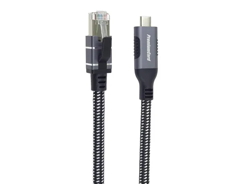 Vista 3 de PremiumCord Ethernet Cable USB-C to RJ45 10/100/1000 Mbit/s, Cat 6 FTP, USB-C Male to RJ45 Male, USB 3.2 Gen 1, Robust Braided Cable, Space Grey