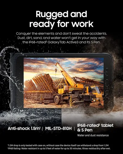 Vista 2 de Samsung Galaxy Tab Active3 Edición Enterprise de 8" Tableta Rugosa Multipropósito 64GB y WiFi y LTE (Desbloqueada) Seguridad Biométrica