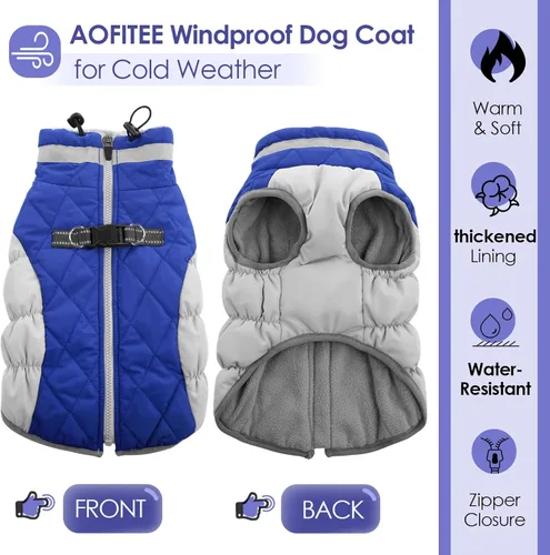 Vista 2 de AOFITEE Abrigo para perro, chaquetas cálidas para perros pequeños, abrigo de invierno para perros con arnés integrado, chaqueta de invierno
