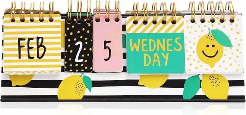 Vista 6 de Calendario perpetuo de papel para voltear de limón para escritorio de oficina, suministros de aula, calendario de escritorio con pantalla de día