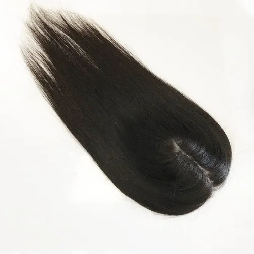 Vista 3 de Parte superior de cabello humano con base de seda larga con clip de 5 x 5 pulgadas, extensiones de cabello lacio virgen 100% real, 4.7 x 5.1 in