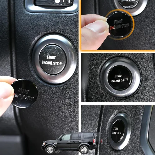 Vista 7 de LLKUANG Cubierta adhesiva para interruptor de botón de arranque y parada de motor rojo y plateado para LR4 Discovery 4 y Land Rover Range Rover