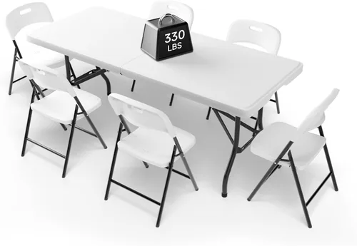 Vista 15 de Juego de mesa plegable de 4 pies con 4 sillas plegables, mesa resistente de 400 libras y sillas de 330 libras, paquete de muebles plegables