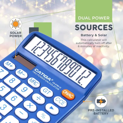 Vista 31 de CATIGA CD-2786 - Calculadora de escritorio de 12 dígitos con pantalla LCD grande y botón sensible, energía solar dual y batería, función estándar