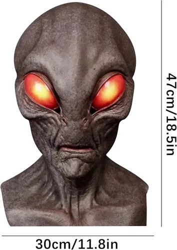 Vista 7 de Máscara de alienígena de Halloween, máscara de látex alienígena aterradora área horrible 51, máscara realista de alienígena antiarrugas