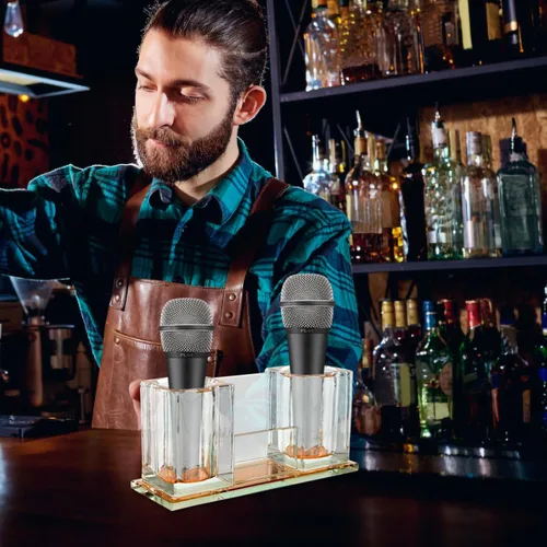 Vista 4 de Crystal Acrylic Microphone Stand Tabletop Mic Holder Stable Mic Storage Holder Desk Mount for Ktv Karaoke Light Gold