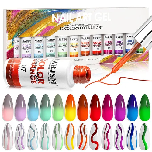 RARJSM Juego de esmaltes de uñas de gel que cambian de color de temperatura, 12 colores que cambian el estado de ánimo, rosa, naranja, rojo, azul,