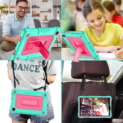 Vista 6 de Funda protectora para tablet TCL Tab 8 Plus, correa para el hombro, silicona suave y parte trasera dura, a prueba de golpes, para TCL Tab 8 Plus/TCL