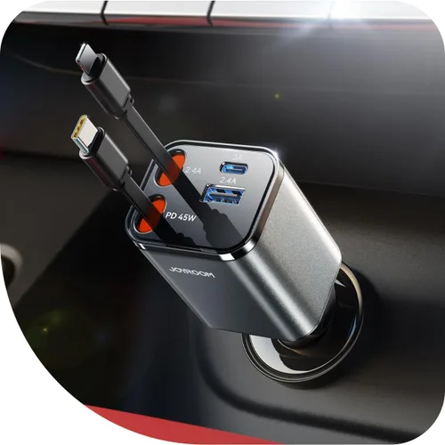 [2026 Ultra-compacto] JOYROOM Cargador retráctil para automóvil de 84 W, cargador USB C para iPhone 16 17, carga rápida, accesorios de automóvil,
