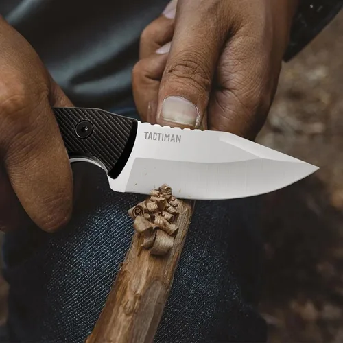 Vista 3 de Cuchillo táctico de hoja fija de 3.14 pulgadas con una funda protectora resistente, ideal para campamento, táctico, al aire libre, supervivencia
