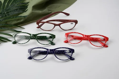 Vista 6 de Eyekeppe - Paquete de 4 lentes de lectura para mujer, diseño de lunares, diseño de ojo de gato, para mujer +0.50