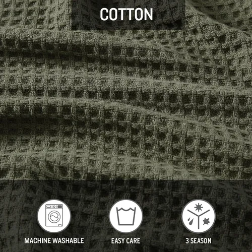 Vista 6 de Eddie Bauer - Manta tamaño Queen, ropa de cama de algodón 100% suave con textura de tejido gofre, 400 GSM, manta para sofá o cama (verde)