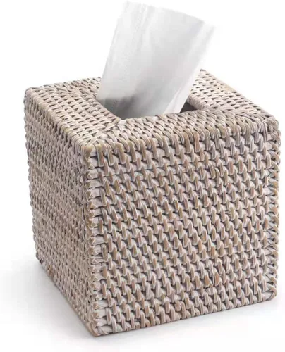 Vista 11 de Funda cuadrada de ratán para caja de pañuelos de mimbre, tejido a mano, 5.5 x 5.5 x 5.7 pulgadas, marrón miel