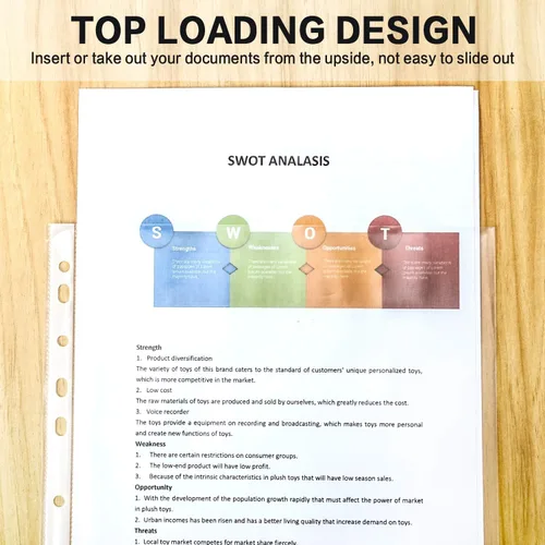 Vista 4 de PANDRI - Protectores de hojas, paquete de 300 protectores de páginas de plástico transparente y resistente, con 11 agujeros para carpetas de 3