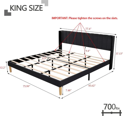 Vista 108 de Zoophyter Base de cama tapizada tamaño King con cabecero, listones de madera fuertes, no necesita somier, fácil montaje, terciopelo beige