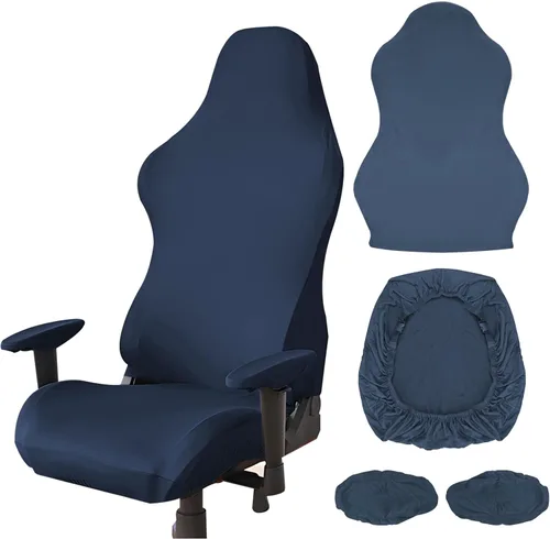 Vista 10 de Juego de fundas de poliéster para sillas de oficina, fundas elásticas para sillas con 2 fundas para reposabrazos, fundas para sillas de escritorio a