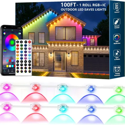 Vista 11 de Luces Permanentes para Exterior, 15 metros RGB + IC Luces LED Inteligentes para Aleros con Aplicación y Control Remoto, IP67 Impermeables