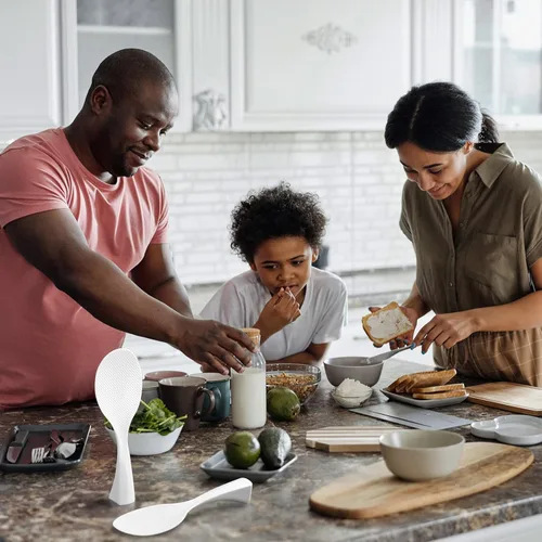 Vista 6 de FireKylin 2 piezas de pala de arroz de plástico, espátula de cuchara de arroz antiadherente, cuchara de olla de arroz resistente al calor (blanco)