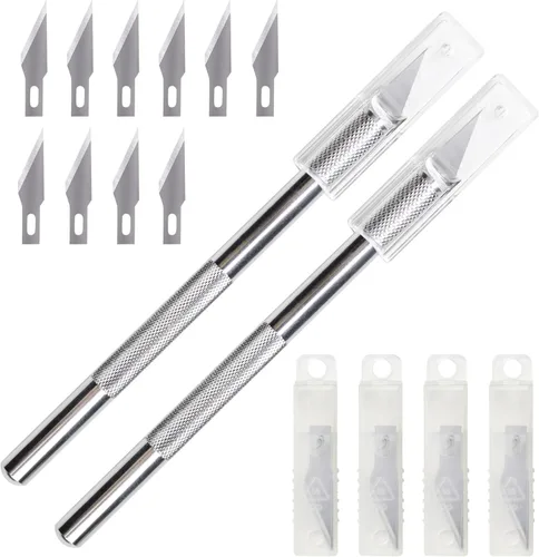 Vista 8 de WA Portman - Juego de cuchillos de hobby – 1 cuchillo de precisión con 10 cuchillas de acero SK5#11 – Herramienta de corte de arte para papel