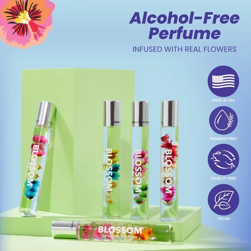 Vista 3 de Blossom Roll-on de Perfume para Mujeres Sin Alcohol, Aceite de Perfume Rollerball con Aceites Esenciales, Infundido con Flores Reales, Hecho
