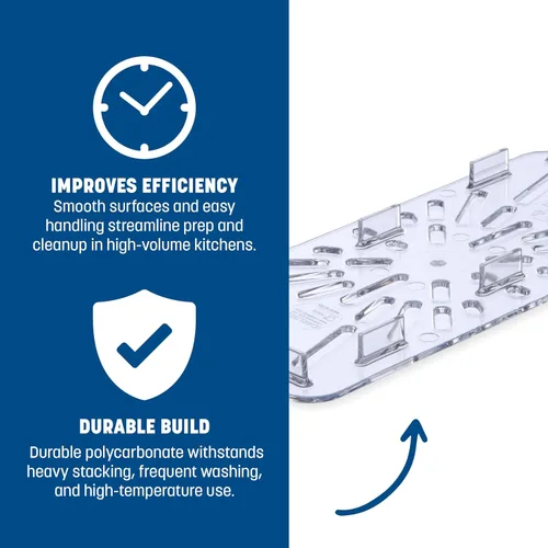 Vista 4 de Carlisle FoodService Products 3067007-E Estante de drenaje de plástico para bandeja de alimentos de tamaño 1/3, transparente, 0.6 pulgadas