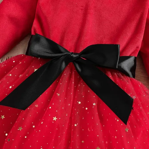 Vista 5 de Trajes de Navidad para niñas pequeñas vestidos de Papá Noel manga larga cómodo vestido rojo de princesa