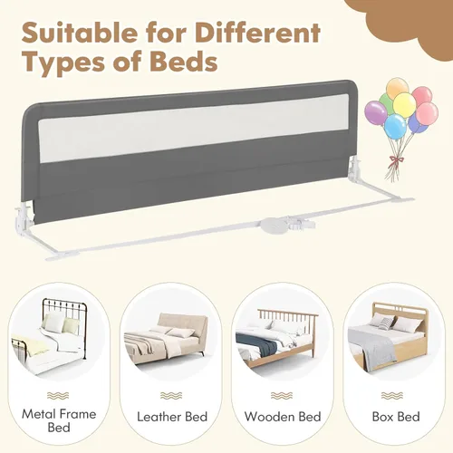Vista 5 de BABY JOY Barandillas de cama para niños, 180 cm extra largas, barandilla de cama abatible con correa de seguridad, barandilla de cama plegable