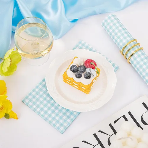 Vista 5 de WDF Paquete de 150 servilletas de papel azul bebé, 3 capas, desechables, color azul y blanco, servilletas de cena de invitados de papel para baño