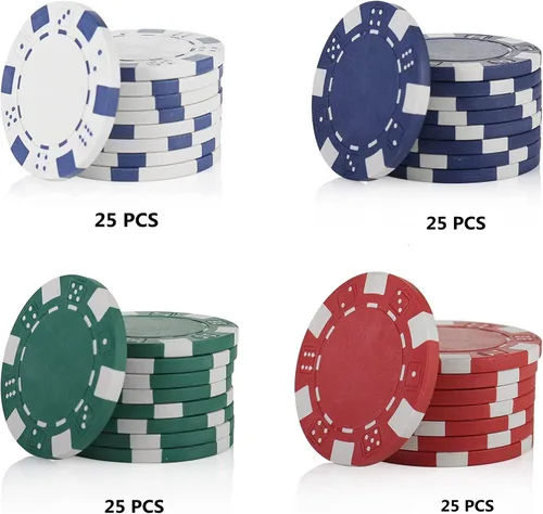 Vista 3 de Fichas de póquer de 0.41 oz, 100 fichas de póquer de casino para Texas Hold'em, fichas de blackjack, kit de juegos de póquer de casino, juego de 4