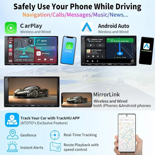 Vista 4 de ATOTO A6PF - Estéreo Android de doble DIN para automóvil, radio de navegación de 7 pulgadas en el tablero, CarPlay inalámbrico, Android Auto