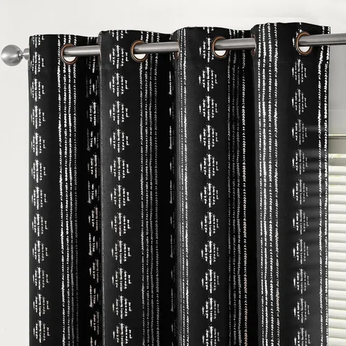 Vista 18 de jinchan - Cortinas bohemias 100% blackout de 54 pulgadas de largo para dormitorio, estampado geométrico negro sobre beige, con ojales