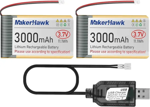 Vista 9 de MakerHawk Batería LiPo de 3.7 V 3000 mAh recargable 1S 103665 Batería de polímero de litio con placa de protección cinta de goma aislada, enchufe