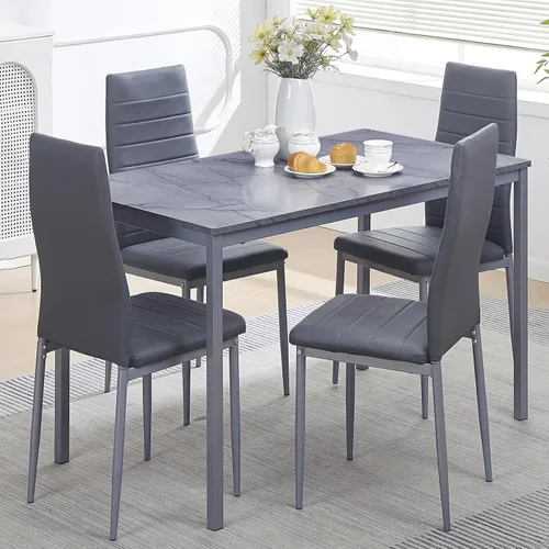 Vista 16 de Juego de comedor de 5 piezas para 4 mesas de comedor de mármol con sillas, mesa de cocina rectangular y sillas para cocina del hogar, comedor