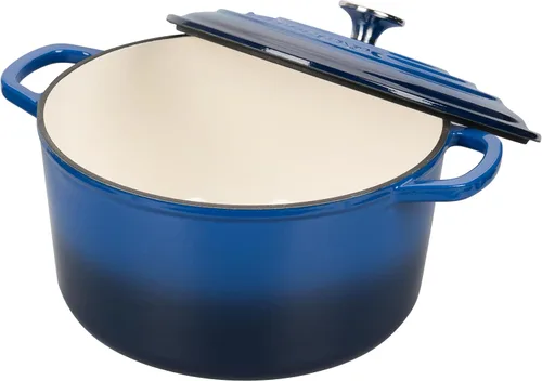 Vista 5 de VORRINGARD Olla de horno holandés de hierro fundido esmaltada con tapa, para hornear pan de masa madre, hornos holandeses redondos, 4.5 cuartos