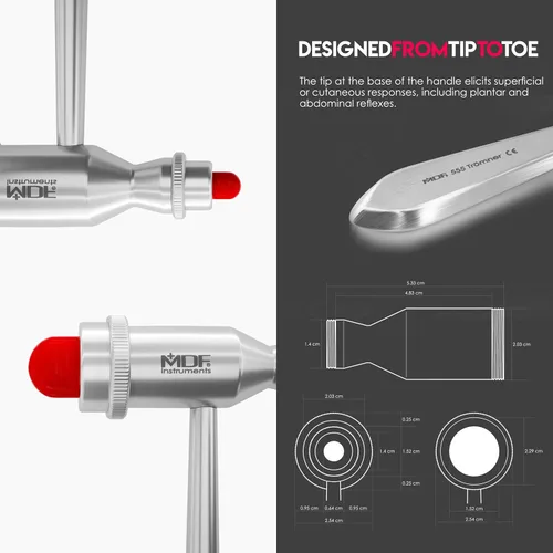 Vista 5 de MDF® Tromner, Martillo de reflejos con pincel integrado para respuestas cutánea y superficial, rojo (MDF555 – 02), Rojo, 1