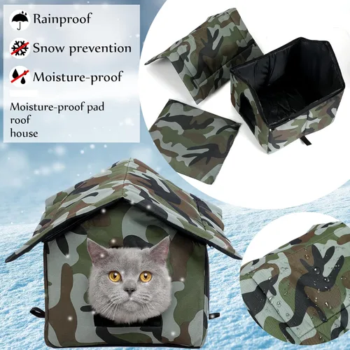 Vista 3 de Soaoo 3 piezas de casas para gatos para gatos callejeros de exterior, refugio resistente a la intemperie, casa exterior interior plegable, cueva