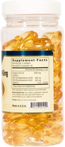 Vista 2 de Omega-3 Salmon King Fish Oil 1000mg 100softgels - EPA/DHA de alta potencia. Ácidos grasos omega-3