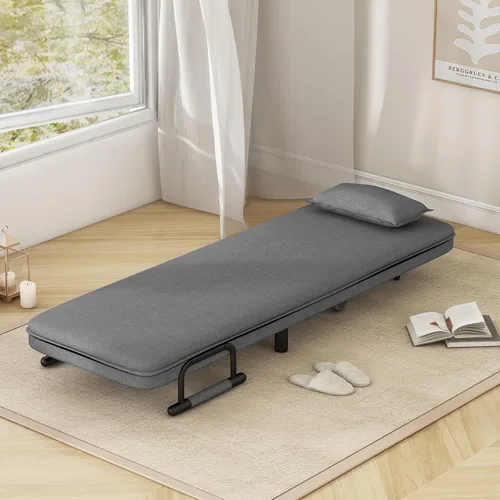 Vista 14 de KOMFOTT Silla convertible, silla de dormir con respaldo ajustable de 5 posiciones y almohada lumbar, 2 patas de metal ocultas y 2 ruedas