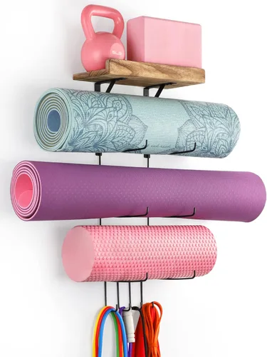 Vista 9 de VINAEMO - Soporte para esterilla de yoga, accesorios, organizador de montaje en pared, almacenamiento, decoración, rodillo de espuma