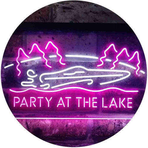 Vista 16 de ADVPRO Party at The Lake Cabin Display Dual Color LED Neon Sign Blue & Red 12" x 8.5" st6s32-i3430-br