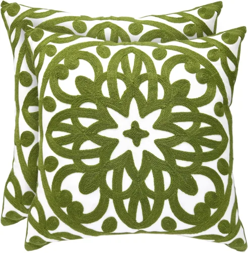 Vista 67 de Alysheer Funda de almohada decorativa bordada de 18 x 18 pulgadas, acogedora y fresca funda de cojín bohemia con diseño de mandala chic de punto