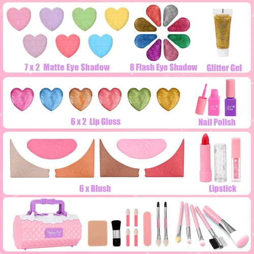 Vista 2 de Juguetes de maquillaje para niños para niñas, kit de maquillaje lavable para niñas, juego de maquillaje para niñas, juguetes cosméticos reales
