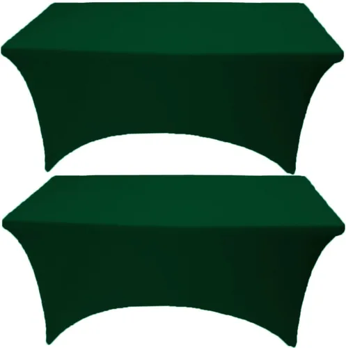 Paquete de 2 manteles de elastano elásticos de elastano verde cazador de 4 pies para mesas rectangulares, eventos, bodas, banquetes y fiestas
