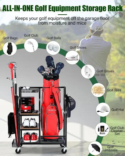 Vista 7 de FHXZH Organizador de Almacenamiento para Bolsas de Golf en Garaje - Soporte para Bolsas de Golf para Bolsas de Golf, Palos, Bolas, Accesorios