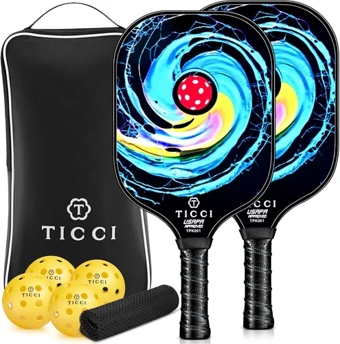Vista 13 de TICCI - Pala de pickleball aprobada por USAPA, juego de 2 palas de grafito prémium con 4 bolas de pickleball, 1 bolsa de malla y 1 bolsa
