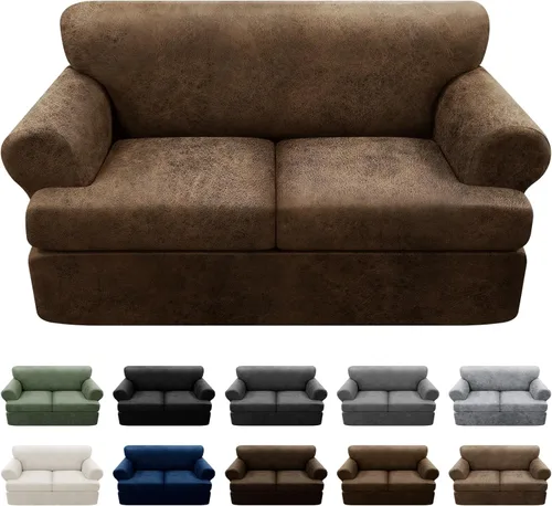 Vista 75 de Fundas para Sillón de 2 Piezas con Cojín en T, Fundas de Aspecto de Cuero para Sofá, Fundas para Sillas, Protector de Muebles Elástico, Funda