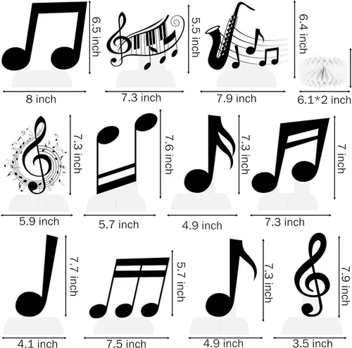 Vista 2 de Notas musicales para decoración de mesa de fiesta, 11 piezas, centros de mesa de panal de abeja para notas musicales, temática de fiesta