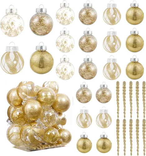 Vista 8 de XmasExp Juego de adornos de esferas de Navidad de 32 piezas, de plástico transparente inastillable dorado, esferas colgantes para el árbol
