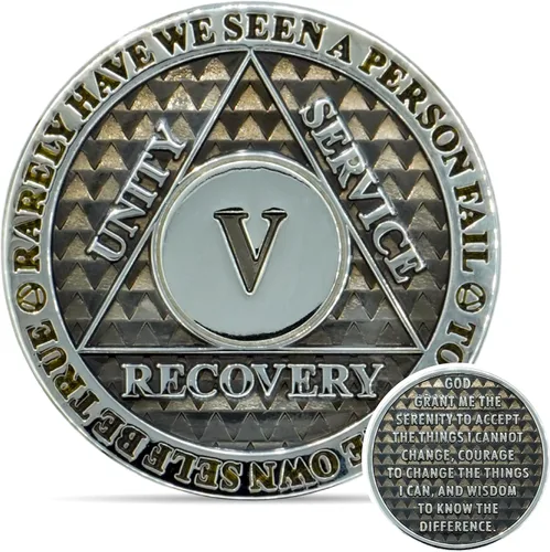 Vista 8 de Moneda de sobriedad de 5 años Chip AA Legacy Ficha de aniversario de recuperación de triplaca gruesa (Aqua)